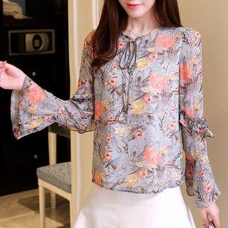 Printed Flared-cuff Top