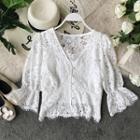 Set: 3/4-sleeve Lace Buttoned Top + Camisole Top