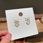 Bow Heart Faux Cat Eye Stone Alloy Dangle Earring White - One Size