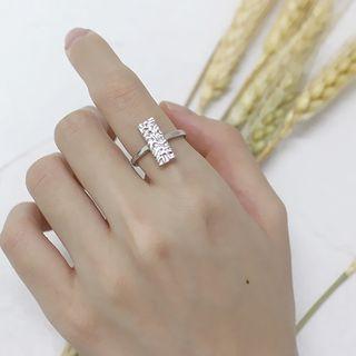 925 Sterling Silver Irregular Bar Open Ring Platinum - One Size