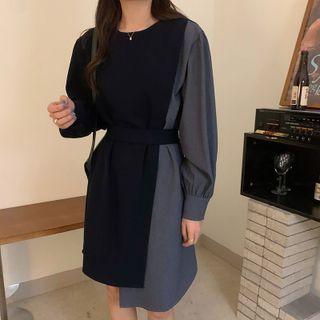 Two-tone Panel Midi Dress Black & Gray - One Size