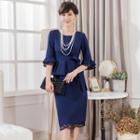 Set: Lace Trim 3/4-sleeve Top + A-line Midi Skirt