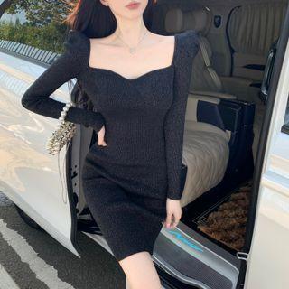 Square Neck Glitter Sheath Dress