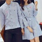Couple Matching Striped Shirt / Striped Long-sleeve A-line Dress