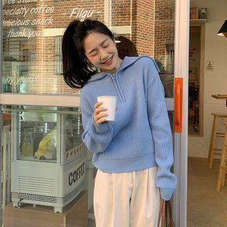 Zipped Rib-knit Sweater