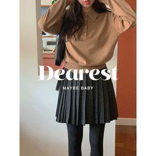 Collared Wool Blend Knit Top Camel - One Size
