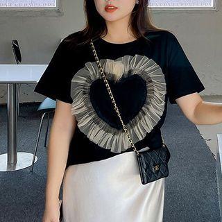 Ruffle Mesh Applique T-shirt