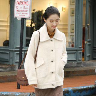 Fluffy Single Breasted Coat Almond - One Size