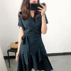 Polka Dot Short-sleeve Wrap Dress