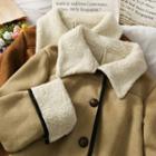 Collared Fleece-lined Faux-suede Jacket