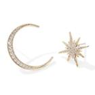 Non-matching Rhinestone Moon & Star Earring 1 Pair - Moon & Octagram - One Size