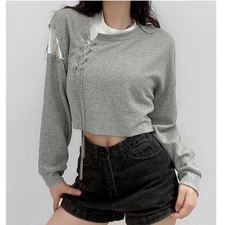 Mock Two-piece Cropped Chain-accent Sweatshirt
