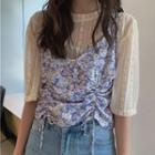Lace Elbow-sleeve Top / Floral Camisole Top