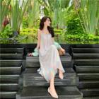 Gradient Strappy Midi Chiffon Dress / Light Jacket