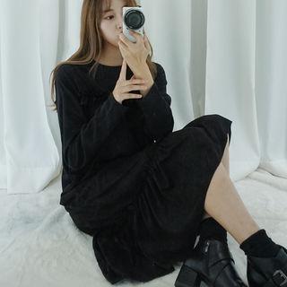 Mock-two Piece Faux-suede Dress