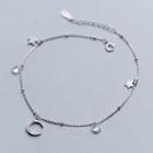 925 Sterling Silver Rhinestone Moon & Star Anklet S925 Silver - As Shown In Figure - One Size