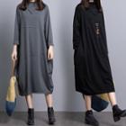 Mock Neck 3/4-sleeve Midi Knit Dress