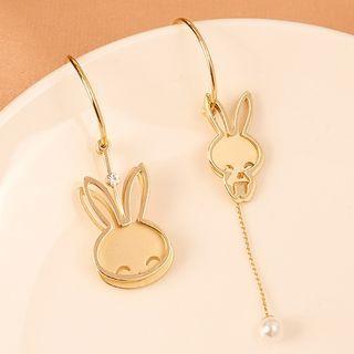 Rabbit Faux Pearl Asymmetrical Dangle Earring 1 Pair - Stud Earrings - Gold - One Size