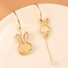 Rabbit Faux Pearl Asymmetrical Dangle Earring 1 Pair - Stud Earrings - Gold - One Size