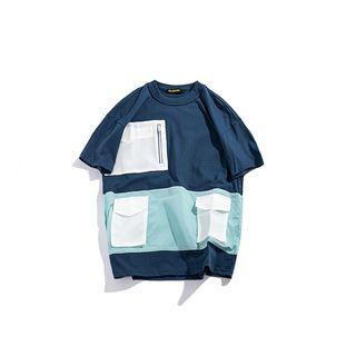 Short-sleeve Color Block Pocketed T-shirt