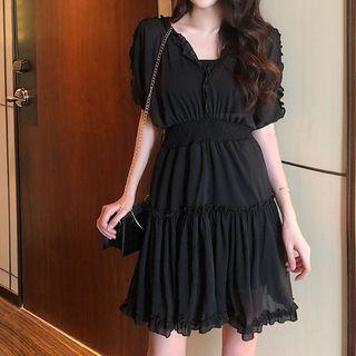 Open Back Ruffle-trim Pleated Dress