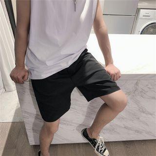 Plain Drawstring-waist Straight Leg Shorts