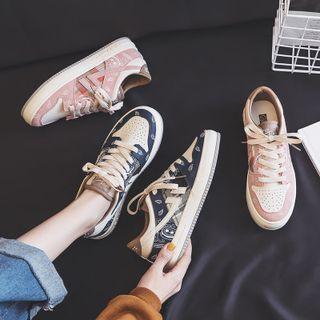 Plaid Paisley Print Panel Lace-up Sneakers