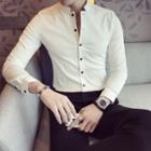 Stand-collar Plain Long Sleeve Shirt