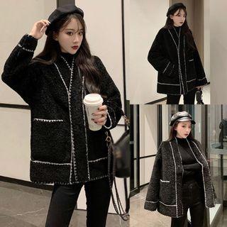 Embroidered Trim Buttoned Jacket Black - One Size