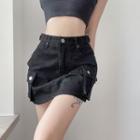 Cargo Pocket Denim Mini A-line Skirt