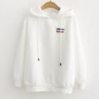 Long-sleeve Letter Embroidered Hoodie White - One Size