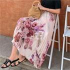 Floral Chiffon Long Pleat Skirt Pink - One Size