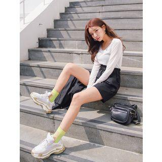 Plus Size U-neck Plain Long-sleeve T-shirt