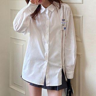 Long-sleeve Zip-accent Shirt White - One Size