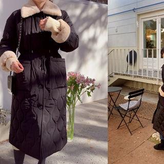 Drawstring-waist Faux-fur Padded Jacket Black - One Size