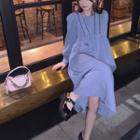 Lantern-sleeve Square Neck Loose Fit Dress Blue - One Size
