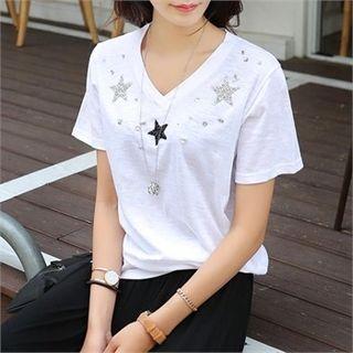 V-neck Embellished T-shirt