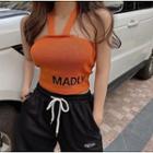 Lettering Halter Cropped Knit Camisole
