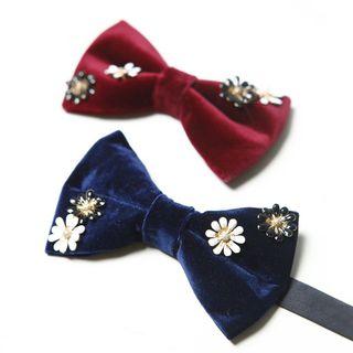 Flower Accent Velvet Bow Tie