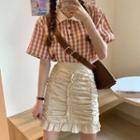 Short-sleeve Checked Polo Shirt / A-line Mini Skirt / Denim Shorts