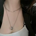 Layered Ring Pendant Chain Necklace As Shown In Figure - One Size