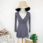 Twisted Long-sleeve Open-back Swim Dress