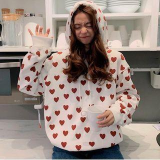 Long Sleeve Heart Print Hoodie