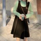 Long-sleeve Top / Velvet Mini A-line Overall Dress