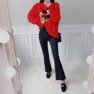 Drawstring-waist Slit-hem Boot-cut Pants