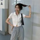 Short-sleeve Zip Knit Top / Wide-leg Sweatpants