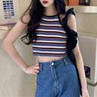 Striped Halter Knit Top White & Red & Blue - One Size