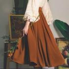 Puff-sleeve Lace Blouse / Midi A-line Skirt / Set