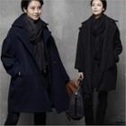 Reglan-sleeve Single-breasted Wool Blend Coat Black - One Size