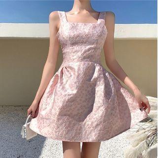 Sleeveless Floral A-line Dress / Cropped Jacket